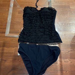 Profile Gottex  black lace & silver  tankini 10